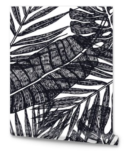 Tropical palm leaves Vector seamless pattern Background illustration