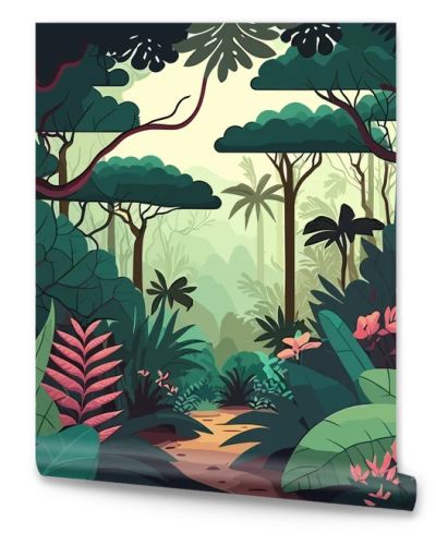 Beautiful tropical forest landscape.Vector illustrations.