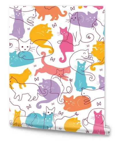 Colorful Cats Seamless Pattern Background