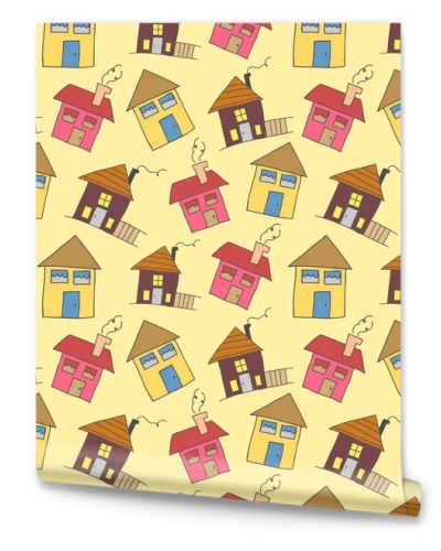 pattern seamless kids with home doodle coloring element. Vector house pattern, cute colorful homes, funny children decor, seamless pattern, kids textile design