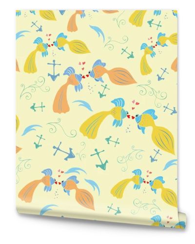 Seamless pattern with cartoon fishes