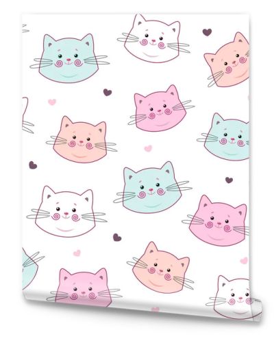 Cute seamless pattern with pretty kittens. Great for baby fabric, textile, wallpaper. Cats. Kids cartoon vector background. Pastel Colors.