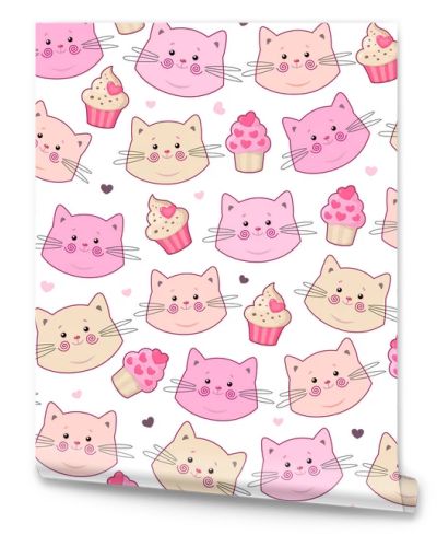 Cute seamless pattern with pretty kittens. Great for baby fabric, textile, wallpaper. Cats. Kids cartoon vector background. Pastel Colors.