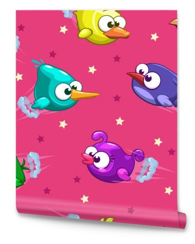 Seamless pattern with funny cartoon birds