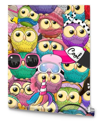 Colorful Seamless Pattern with cute cartoon owls