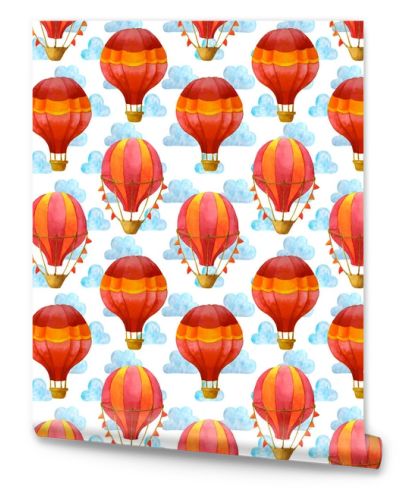 Hot air balloon watercolor seamless pattern