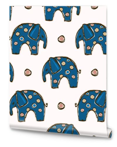 Cute Toy Elephant Clipart Vector Seamless Pattern. Kids Safari Animal with Fun Playful Background. Hand Drawn Gender Neutral Baby, Nursery Decor. Kawaii Wildlife Zoo Allover Print. Vector Eps 10