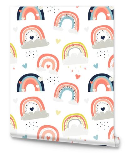 Vector seamless pattern with cute rainbows