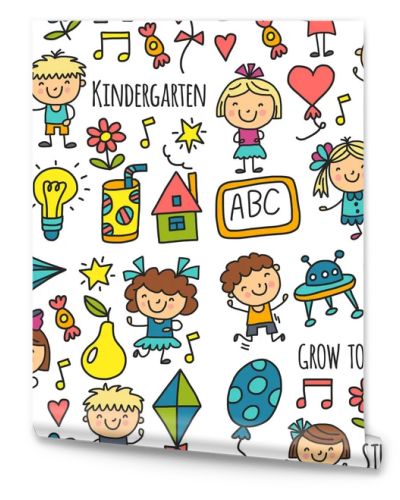 Seamless pattern Kids drawing Kindergarten School Happy children play Illustration for kids Nursery Preschool Children icon