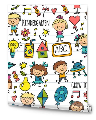 Seamless pattern Kids drawing Kindergarten School Happy children play Illustration for kids Nursery Preschool Children icon