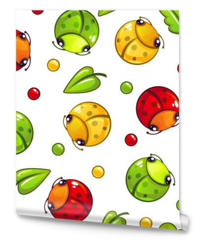 Cute seamless pattern with funny bugs and leaves