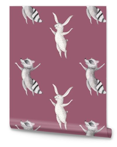 raccoon and bunny  seamless pattern.