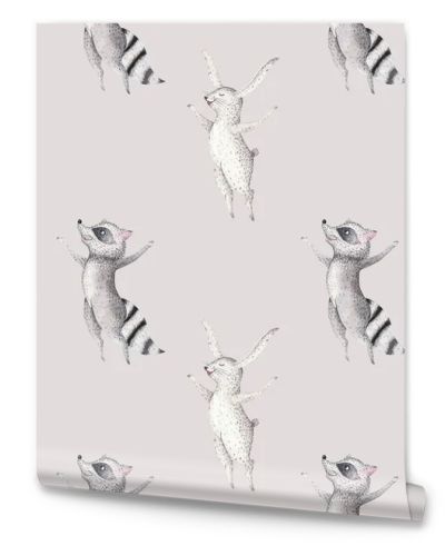 raccoon and bunny seamless pattern.