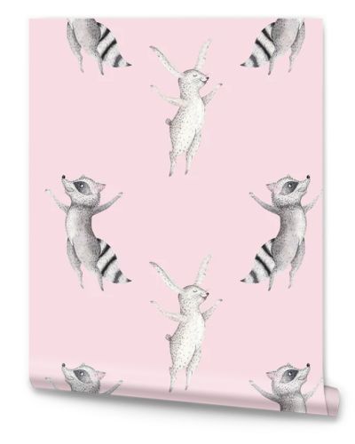 raccoon and bunny seamless pattern.