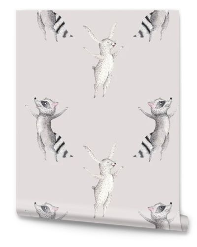 raccoon and bunny seamless pattern.