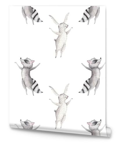 raccoon and bunny seamless pattern.