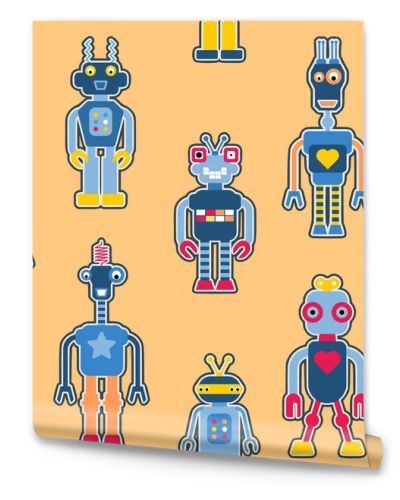 Toy robots seamless fashion pattern. Kids clothes - fashion textile robot design.