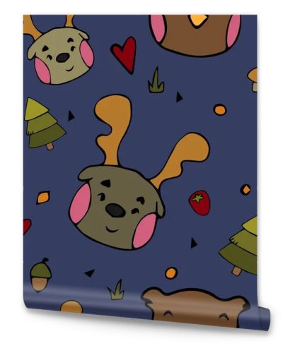 Vector pattern kids animal in hand draw style