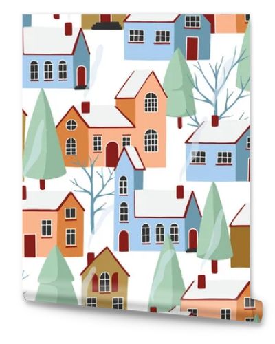 Winter houses seamless pattern