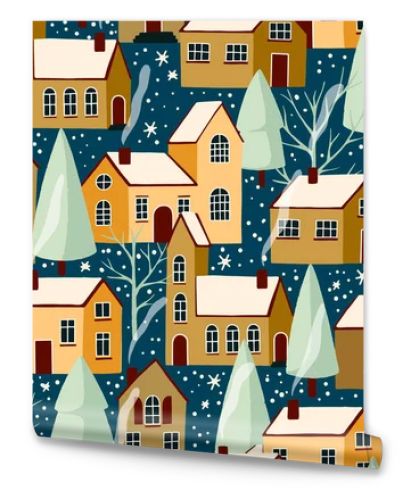 Winter houses seamless pattern