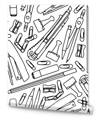 Hand drawn stationery seamless pattern. Kids, vactor illustration.