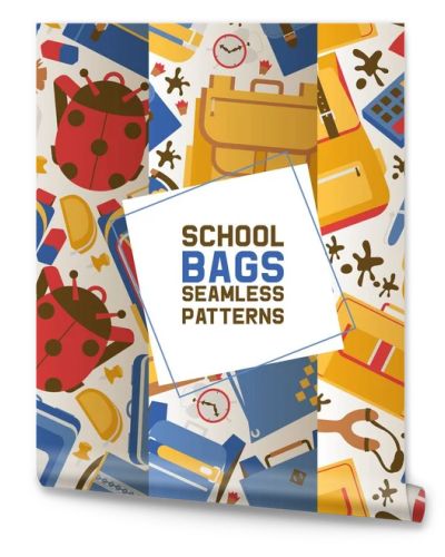 School vector seamless pattern kids education schooling supplies accessory schoolchilds backpack bag backdrop childish educational stationery for studying in classroom illustration set of background