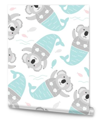 Cute coala mermaid sea seamless pattern. Kids background.