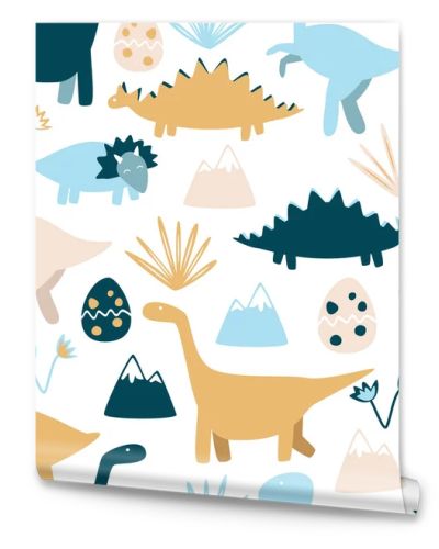 Cute dinosaurs seamless pattern. Kids design colorful background.