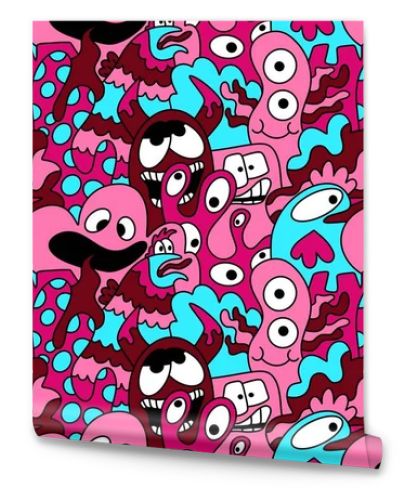 Cartoon doodle monsters seamless aliens and animals pattern for wrapping paper and fabrics and kids clothes print and linens and packaging. High quality illustration