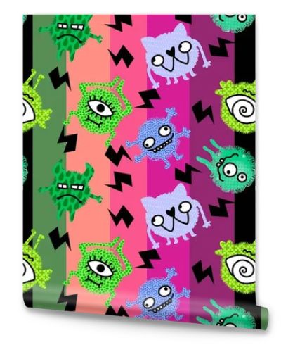 Cartoon doodle monsters seamless aliens and animals pattern for wrapping paper and fabrics and kids clothes print and linens and packaging. High quality illustration