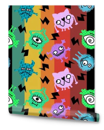 Cartoon doodle monsters seamless aliens and animals pattern for wrapping paper and fabrics and kids clothes print and linens and packaging. High quality illustration