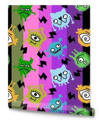 Cartoon doodle monsters seamless aliens and animals pattern for wrapping paper and fabrics and kids clothes print and linens and packaging. High quality illustration