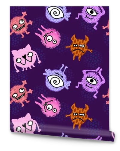 Cartoon doodle monsters seamless aliens and animals pattern for wrapping paper and fabrics and kids clothes print and linens and packaging. High quality illustration