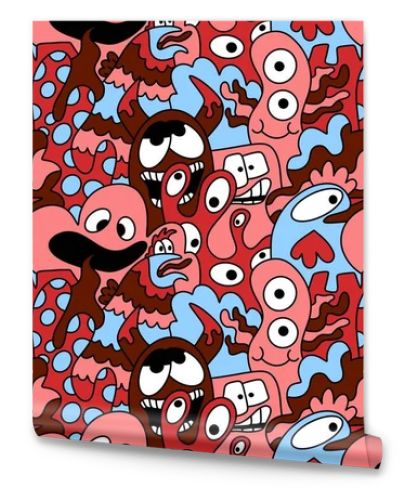 Cartoon doodle monsters seamless aliens and animals pattern for wrapping paper and fabrics and kids clothes print and linens and packaging. High quality illustration