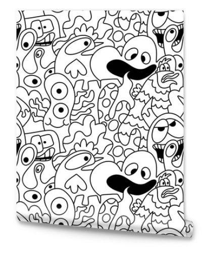 Cartoon doodle monsters seamless aliens and animals pattern for wrapping paper and fabrics and kids clothes print and linens and packaging. High quality illustration