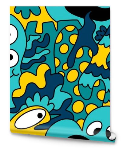 Cartoon doodle monsters seamless aliens and animals pattern for wrapping paper and fabrics and kids clothes print and linens and packaging. High quality illustration