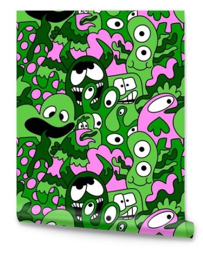 Cartoon doodle monsters seamless aliens and animals pattern for wrapping paper and fabrics and kids clothes print and linens and packaging. High quality illustration