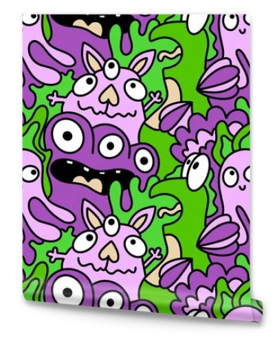 Cartoon doodle monsters seamless aliens and animals pattern for wrapping paper and fabrics and kids clothes print and linens and packaging. High quality illustration