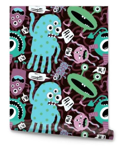 Cartoon doodle monsters seamless aliens and animals pattern for wrapping paper and fabrics and kids clothes print and linens and packaging. High quality illustration