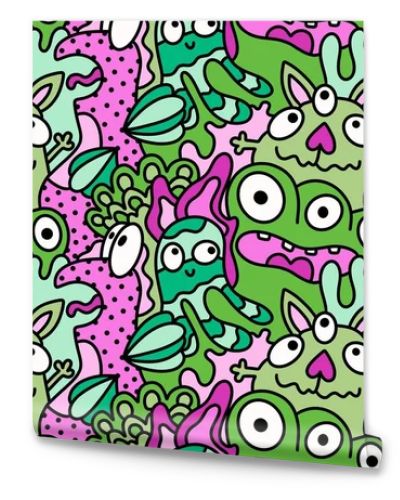 Cartoon doodle monsters seamless aliens and animals pattern for wrapping paper and fabrics and kids clothes print and linens and packaging. High quality illustration