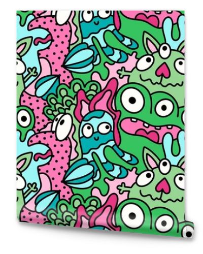 Cartoon doodle monsters seamless aliens and animals pattern for wrapping paper and fabrics and kids clothes print and linens and packaging. High quality illustration