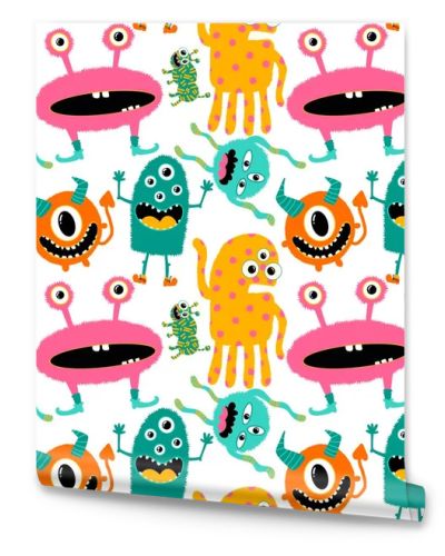 Cartoon doodle monsters seamless aliens and animals pattern for wrapping paper and fabrics and kids clothes print and linens and packaging. High quality illustration