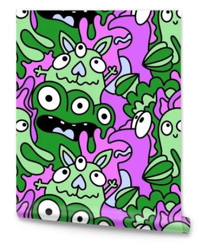 Cartoon doodle monsters seamless aliens and animals pattern for wrapping paper and fabrics and kids clothes print and linens and packaging. High quality illustration
