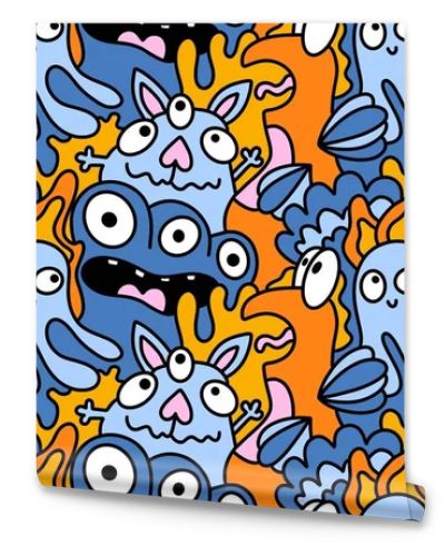 Cartoon doodle monsters seamless aliens and animals pattern for wrapping paper and fabrics and kids clothes print and linens and packaging. High quality illustration