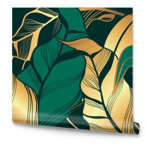 Abstrakcyjny liść tropikalny na zielonym tle Luksusowa tapeta z botanicznym liściem filodendronu w złotym wzorze graficznym Shinin
