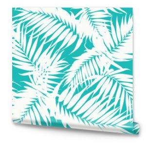Tropikalny kamuflaż khaki bezszwowa tekstura tło Biała dżungla liście drzew na turkusowym niebieskim tle Wzór tkaniny modowej