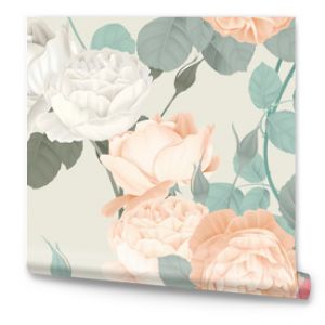 Botaniczny wzór róż z liśćmi na jasnobrązowym pastelowym motywie vintage