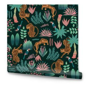 Ilustracja wektorowa bezszwowego wzoru egzotycznej dżungli Projekt banera plakatowego karty z zaproszeniem na tkaninę i notatnik