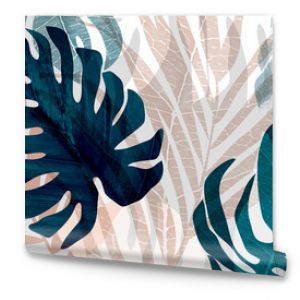 Abstrakcyjna sztuka tropikalnych liści tło wektor Projekt tapety z akwarelową teksturą z liści palmowych Dżungla pozostawia monst