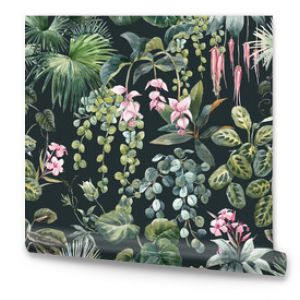 Piękny wektorowy bezszwowy tropikalny kwiatowy wzór z ręcznie rysowaną akwarelą egzotycznymi kwiatami dżungli Ilustracji